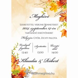 Falevelekkel díszített egyoldalas meghívó