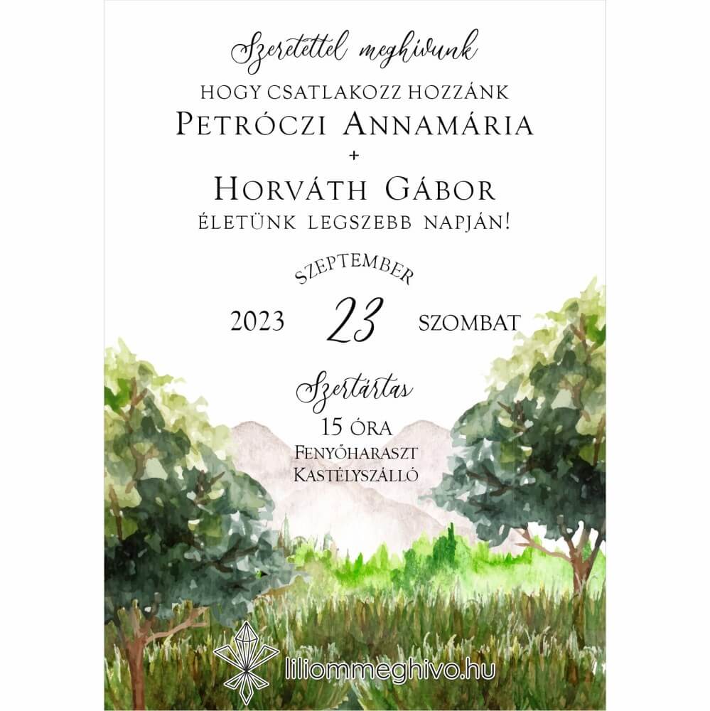 Zöld fákkal díszített egyoldalas meghívó