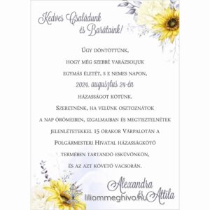 Napraforgóval díszített egyoldalas meghívó