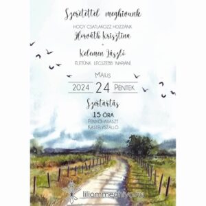 Ösvény esküvői meghívó festett és utazós hangulat egyoldalas verzió