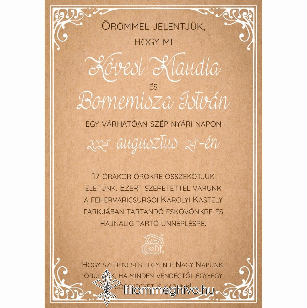 Vintage stílusú Papirusz meghívóm egyoldalas változata