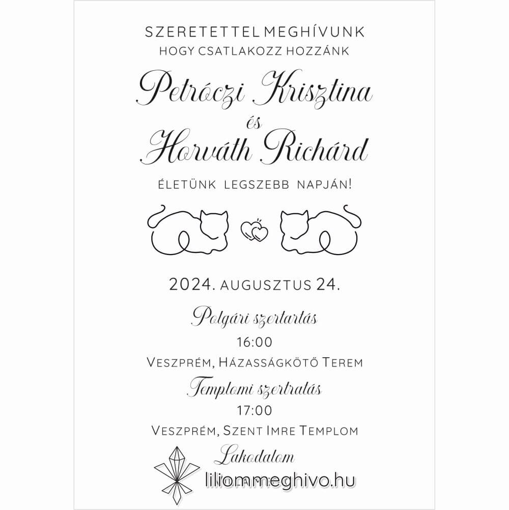 Rajzolt cicás Sziámi egyoldalas meghívó