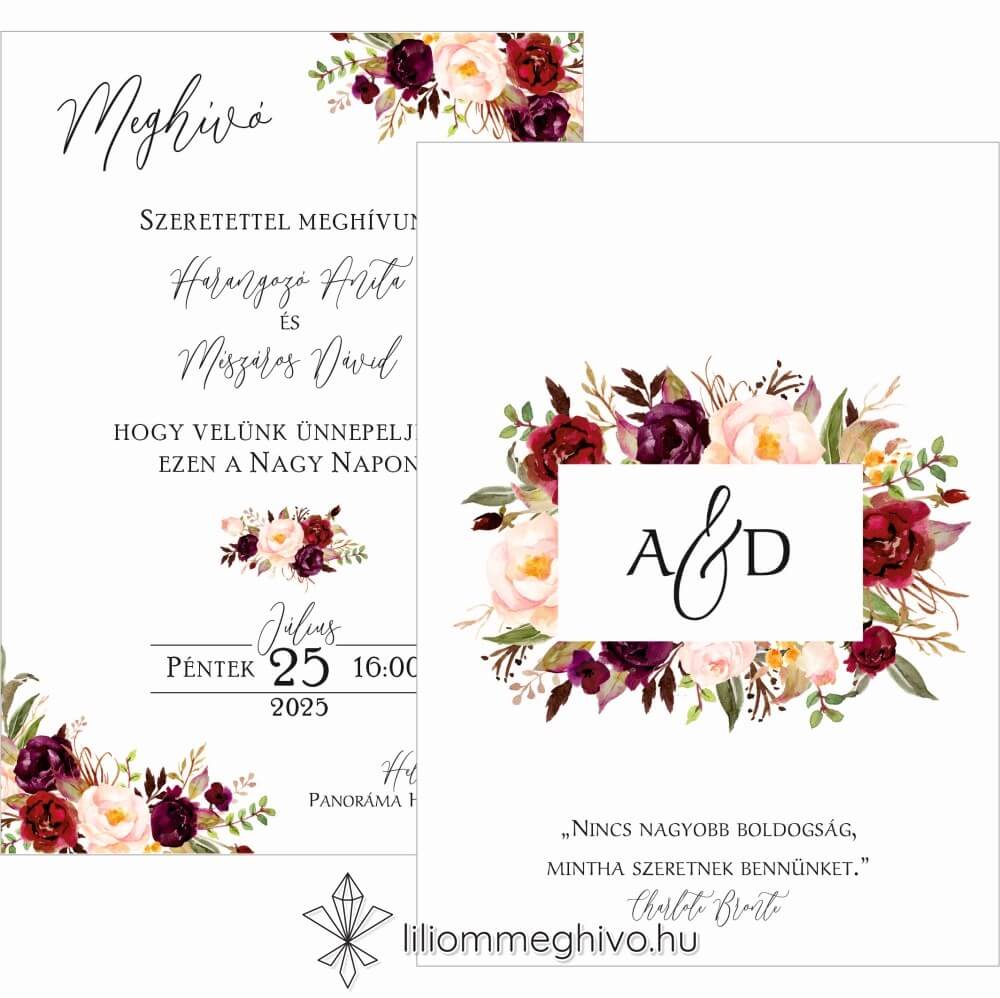 eskuvoi-meghivo-ketoldalas-burgundy-liliommeghivo Burgundy esküvői meghívó bordó virágokkal kétoldalas verzió