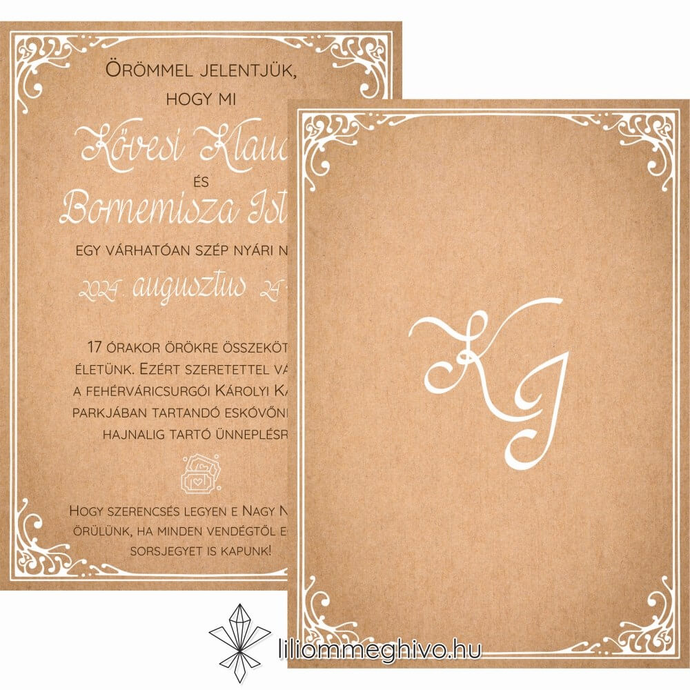 Vintage stílusú Papirusz meghívóm kétoldalas változata