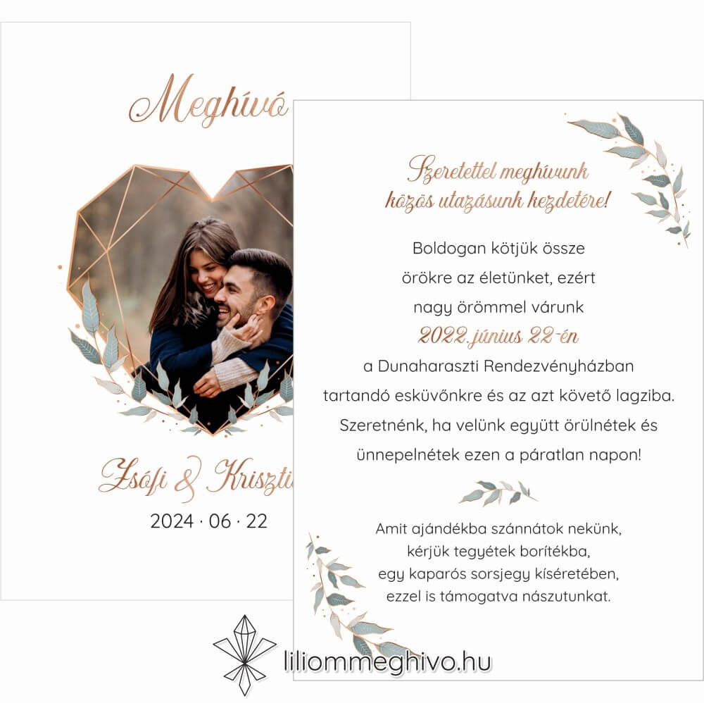 eskuvoi-meghivo-ketoldalas-rosegold-liliommeghivo Geometrikus stílusú fényképes Rosegold meghívóm kétoldalas változata