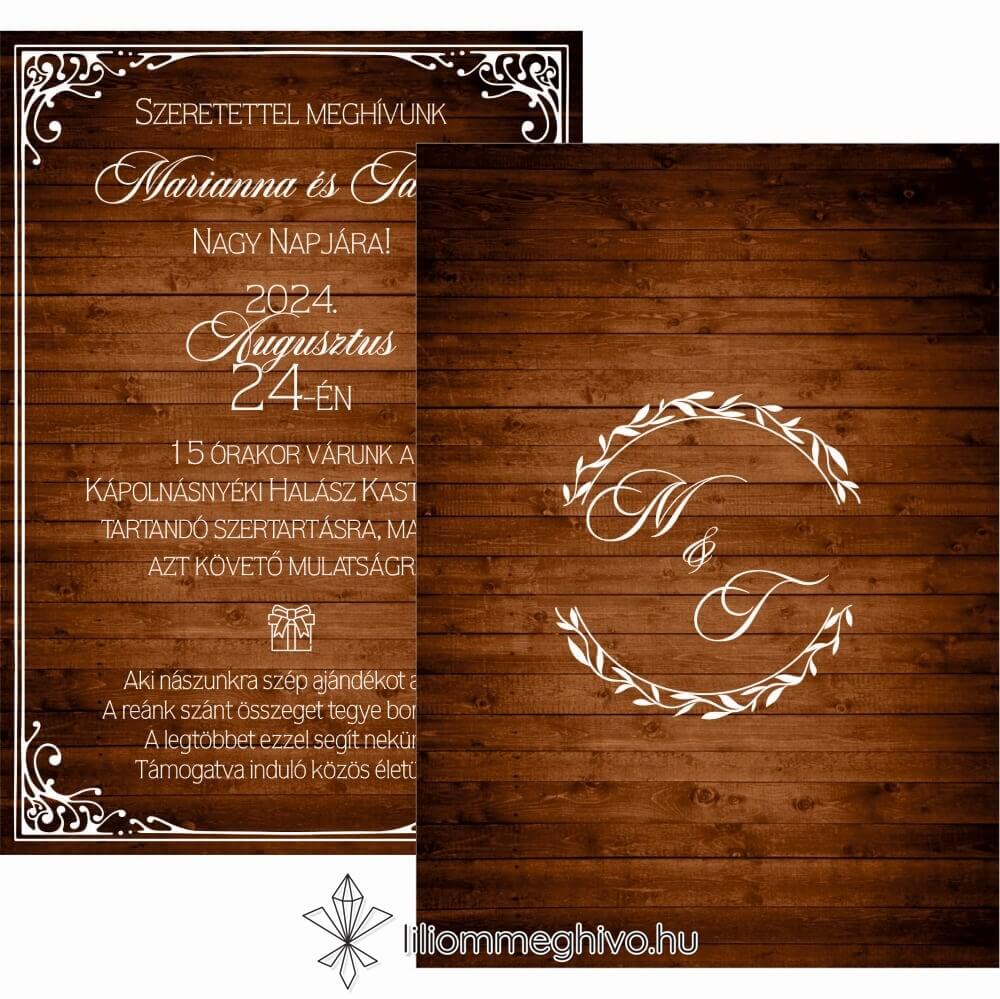 eskuvoi-meghivo-ketoldalas-zsalya-liliommeghivo Pajta kétoldalas esküvői meghívó deszka mintával