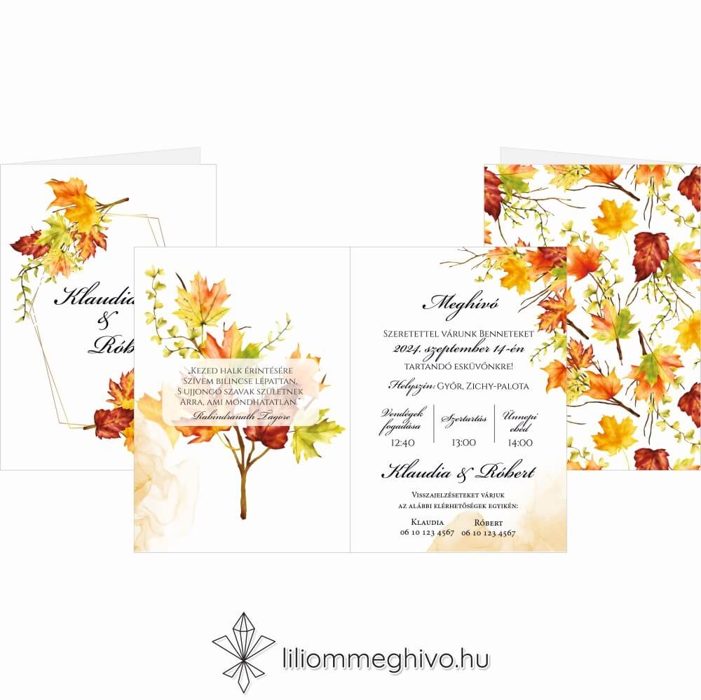 eskuvoi-meghivo-negyoldalas-falevelek-liliommeghivo Falevelekkel díszített négyoldalas meghívó