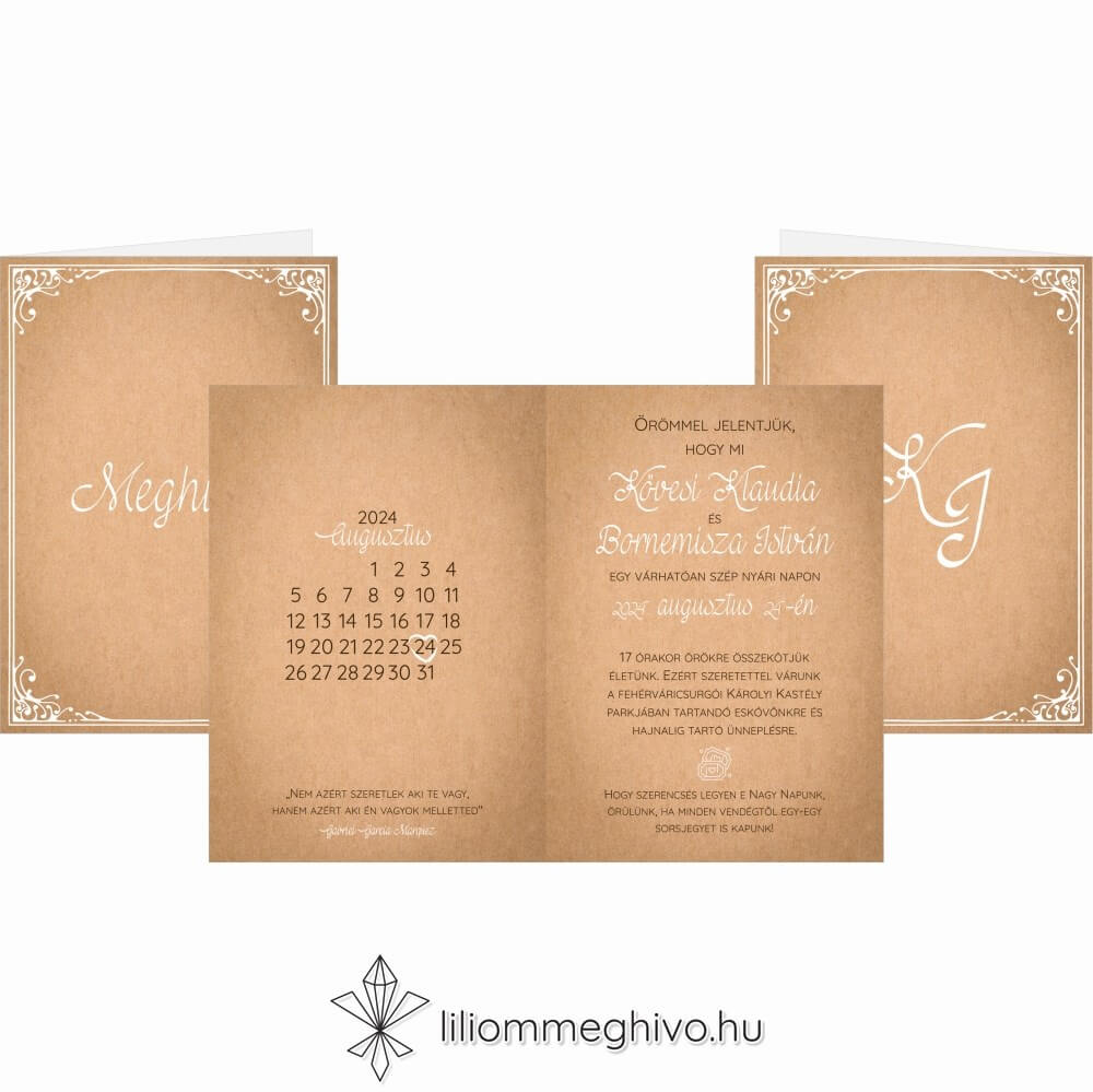 Vintage stílusú Papirusz meghívóm négyoldalas változata