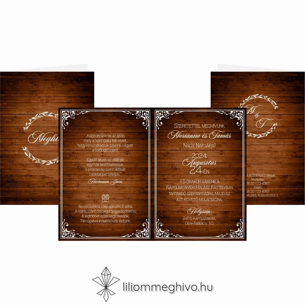 eskuvoi-meghivo-negyoldalas-zsalya-liliommeghivo Pajta négyoldalas esküvői meghívó deszka mintával