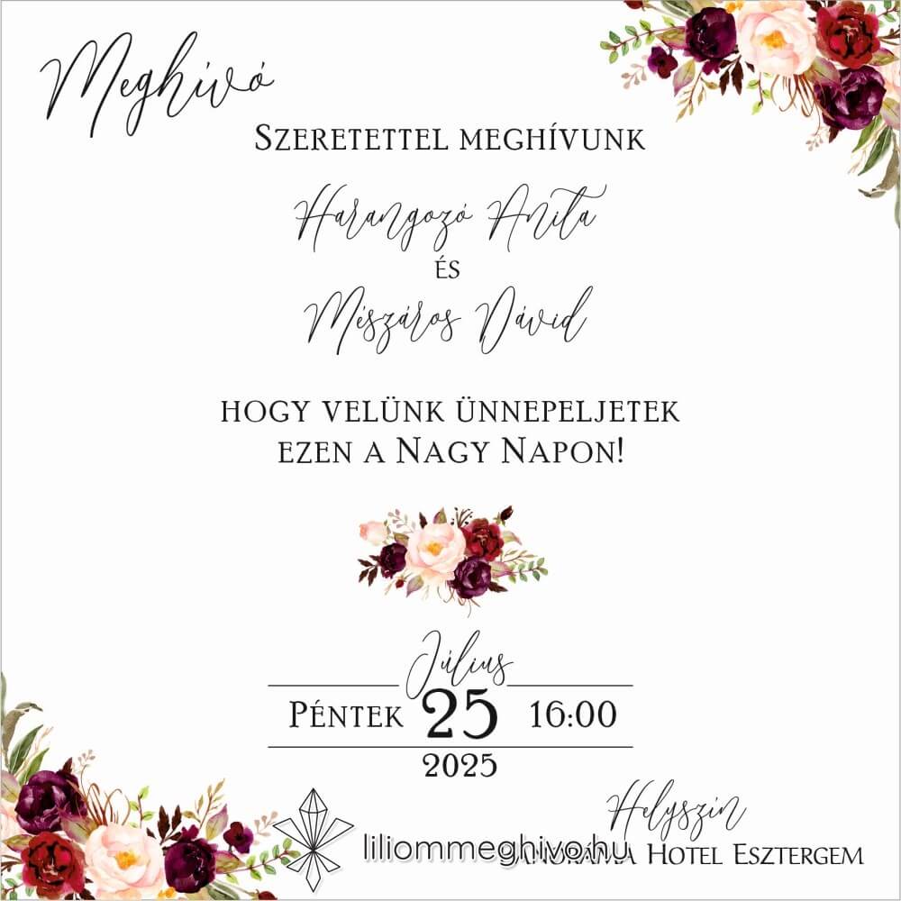 eskuvoi-meghivo-negyzet-burgundy-liliommeghivo Burgundy esküvői meghívó bordó virágokkal négyzetes verzió