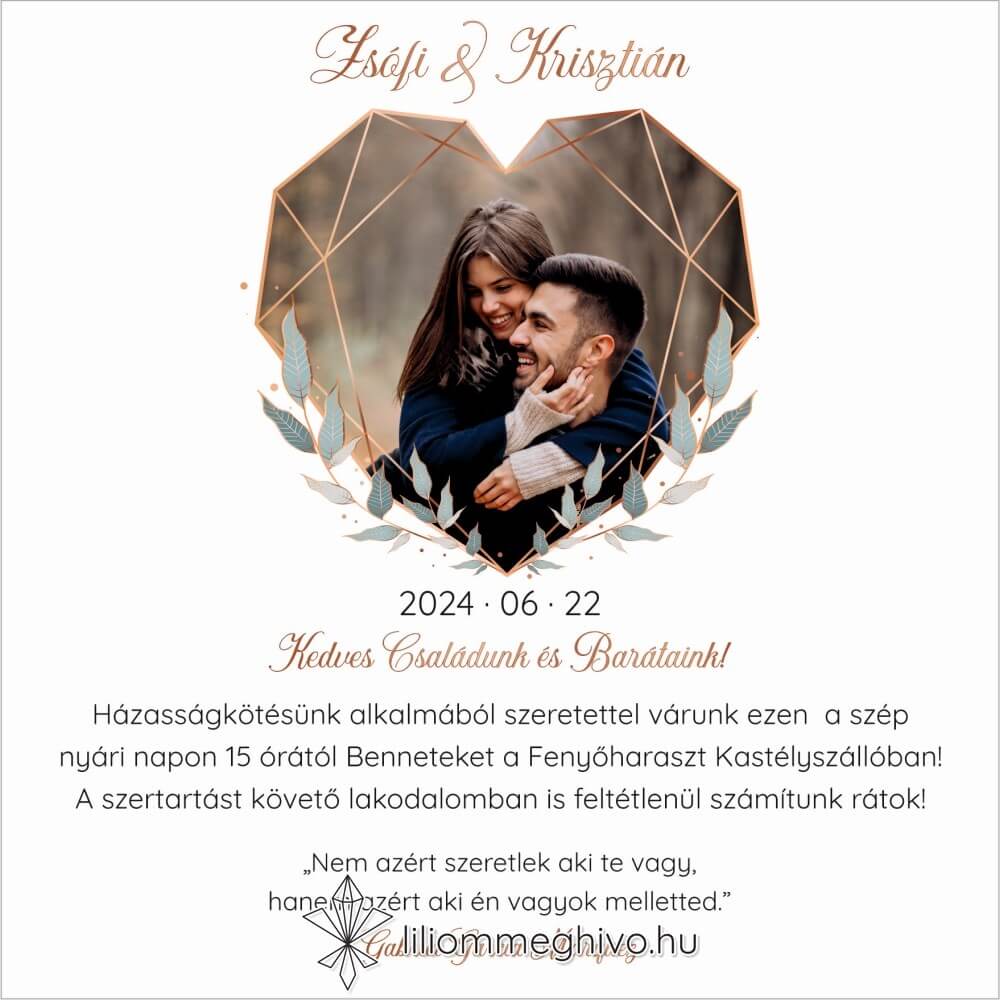 eskuvoi-meghivo-negyzetes-rosegold-liliommeghivo Vintage stílusú fényképes Papirusz meghívóm négyzetes változata