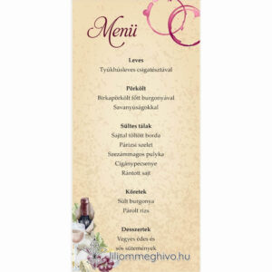 Borkóstoló esküvői menükártya vintage hangulat borfoltok egyoldalas változat