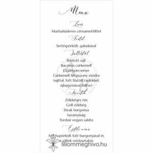 Kalligráfia esküvői menükártya modern hangulat egylapos változat