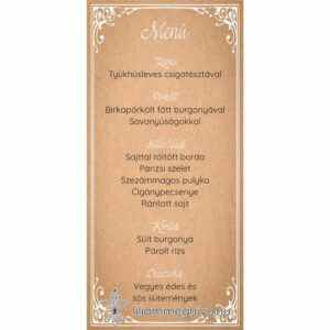 Papirusz esküvői menükártya képe egylapos változat vintage hangulat