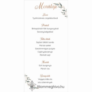 Rosegold esküvői menükártya modern hangulat egylapos változat