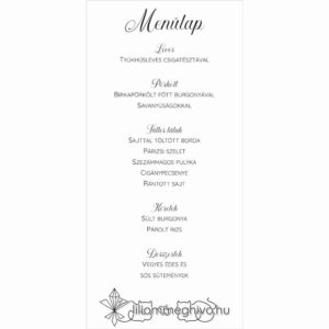 Sziámi esküvői menükártya egylapos változat stilizált cicákkal