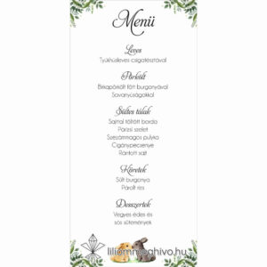 Tappancs esküvői menükártya greenery minta nyuszikkal egyoldalas