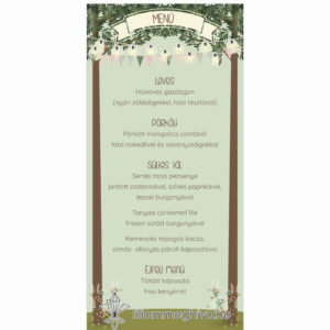Tisztás esküvői menükártya rajzolt hangulat egylapos változat