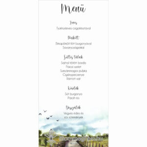 Ösvény esküvői menükártya festett és utazós hangulat egyoldalas