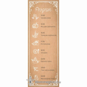 Papirusz esküvői programkártya képe egylapos változat vintage hangulat