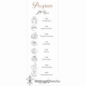 Rosegold esküvői programkártya modern hangulat egylapos változat