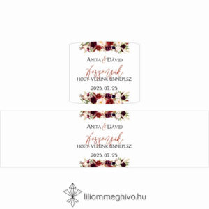 Burgundy esküvői szalvétagyűrű bordó virágokkal