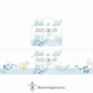 Jégvirág esküvői szalvétagyűrű téli esküvőre kék virágok arany minták