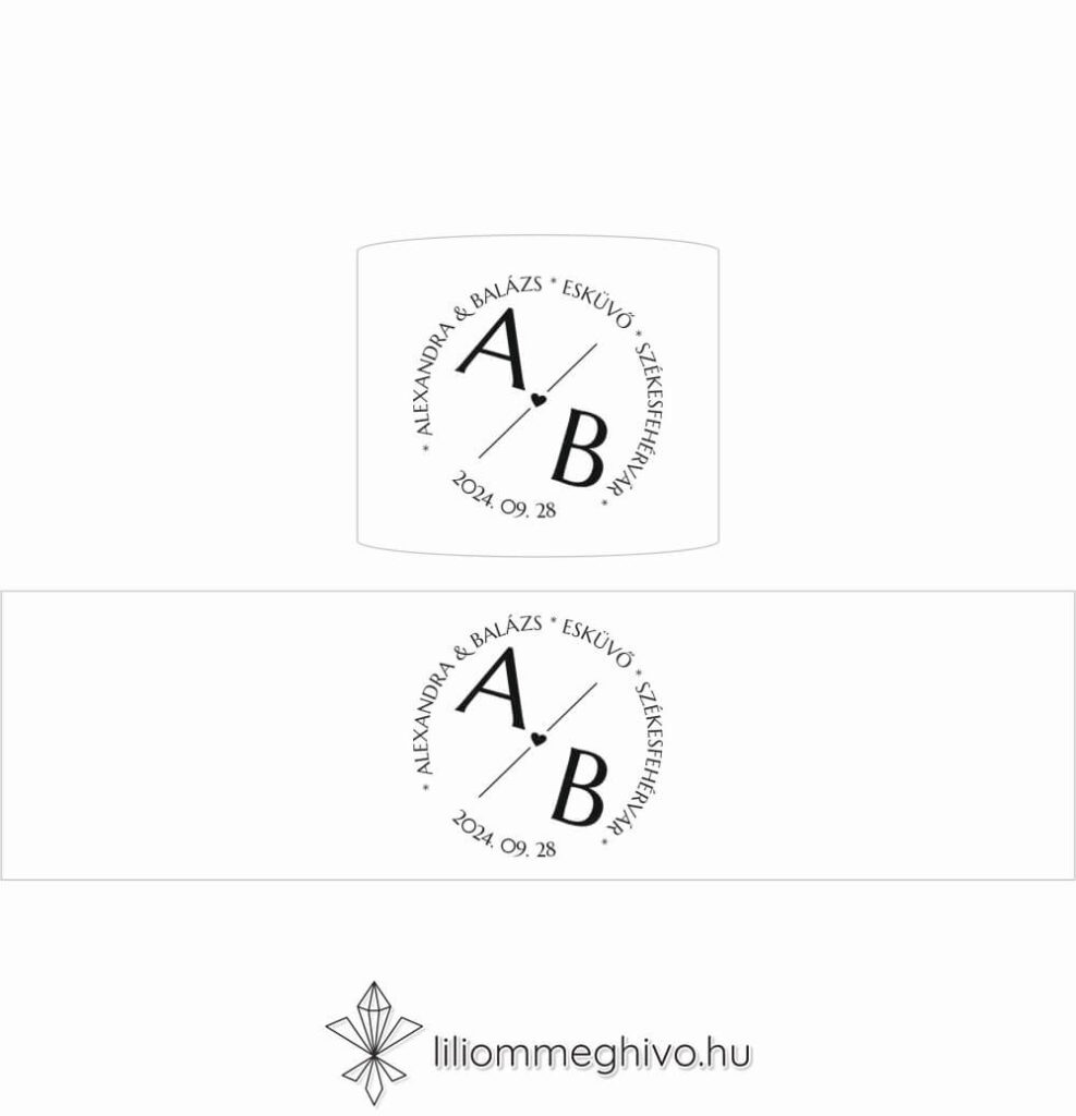 Kalligráfia esküvői szalvétagyűrű modern hangulat