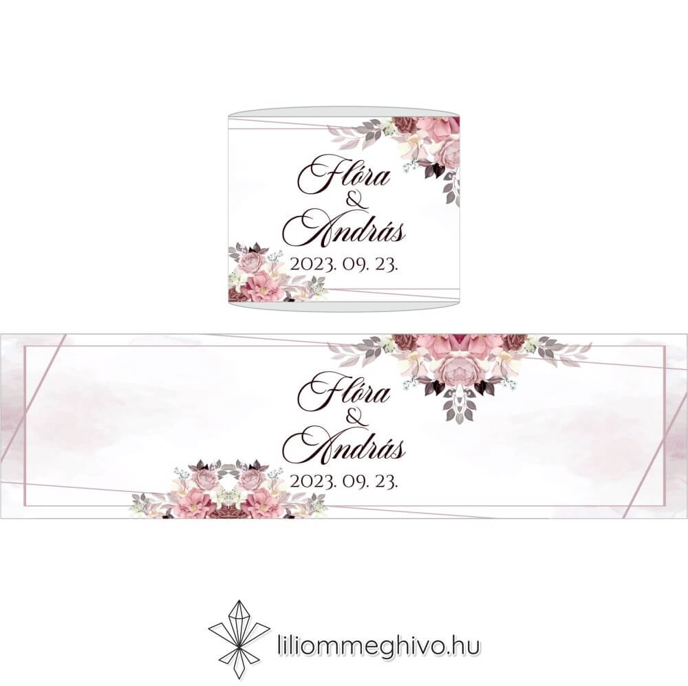 Mályva esküvői szalvétagyűrű virágokkal