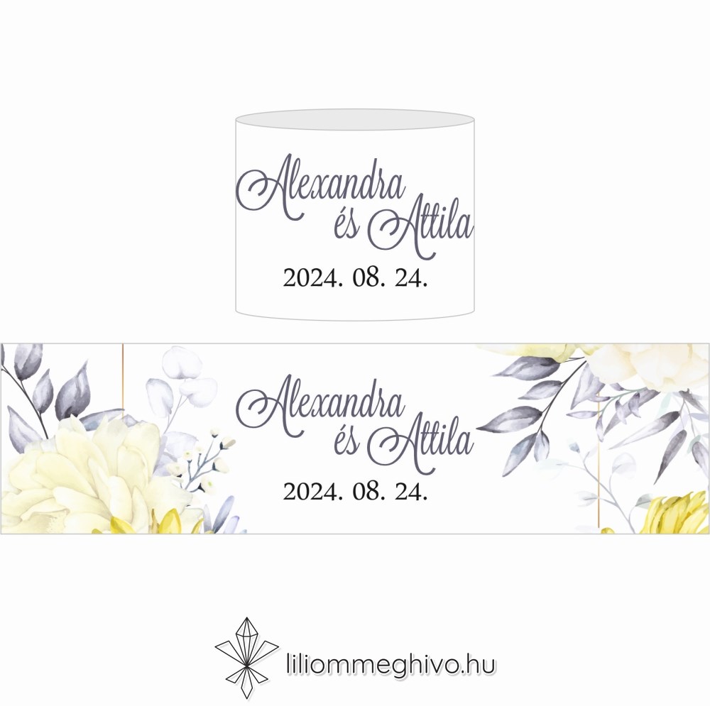 Napraforgó esküvői szalvétagyűrű sárga virágokkal