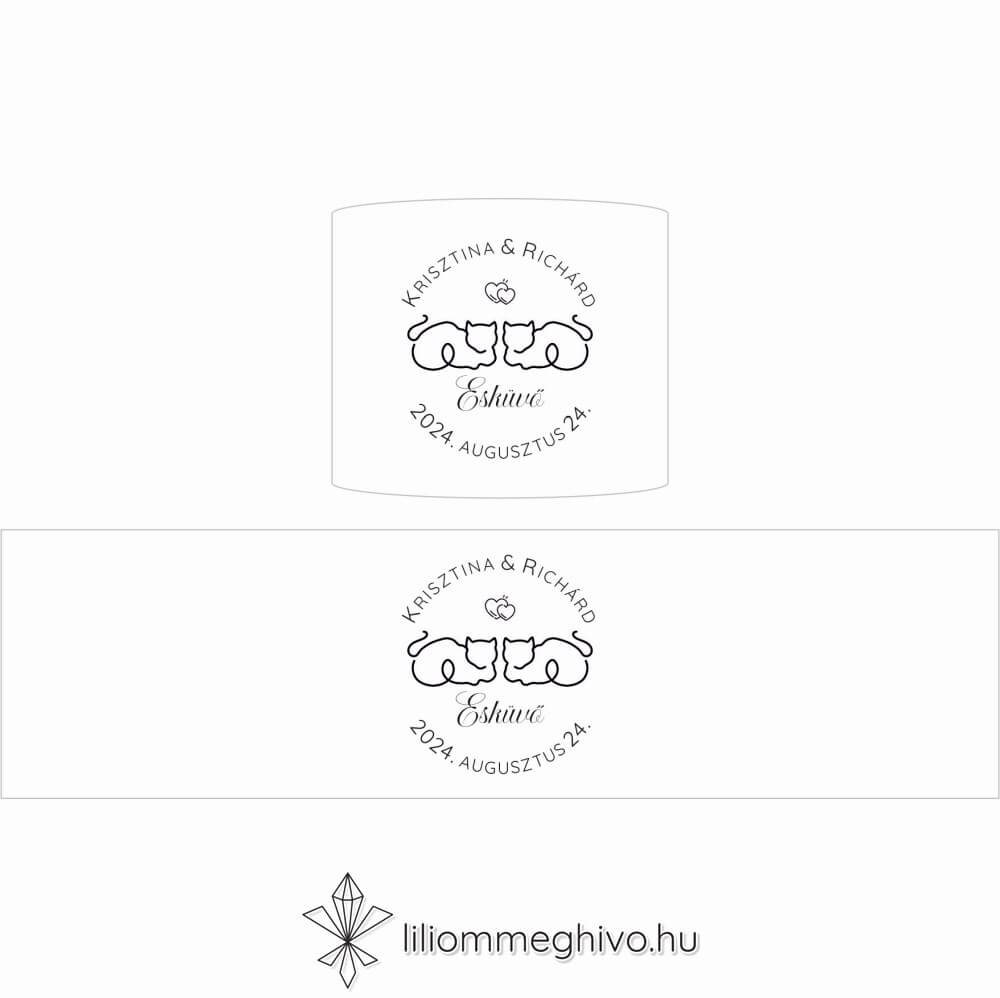 Rosegold esküvői szalvétagyűrű stilizált cicákkal