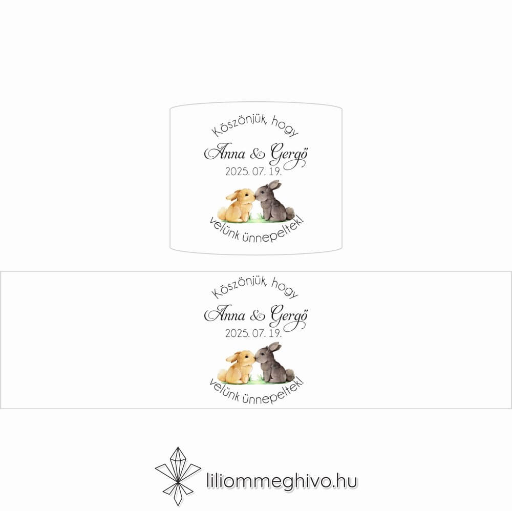 Tappancs esküvői szalvétagyűrű greenery minta nyuszikkal