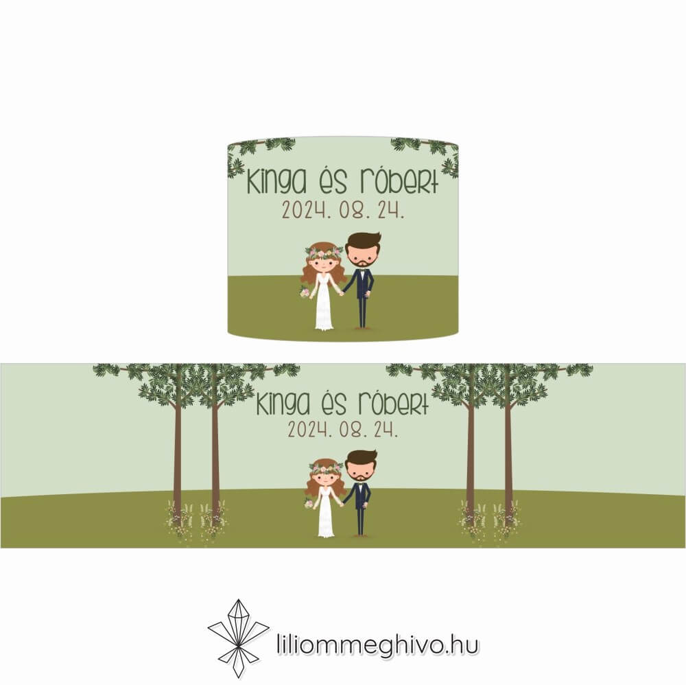 Tisztás esküvői szalvétagyűrű rajzolt hangulat