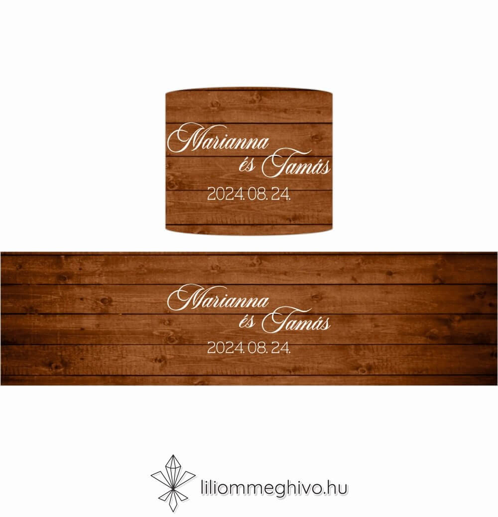 Pajta esküvői szalvétagyűrű festett deszkaminta fehér betűk