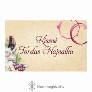 Borkóstoló ültetőkártya vintage hangulat borfoltok egyoldalas változat