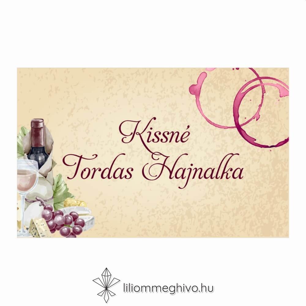 Borkóstoló ültetőkártya vintage hangulat borfoltok egyoldalas változat