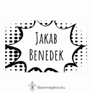 Buborék ültetőkártya modern és képregényes hangulat fekete-fehér egylapos változat