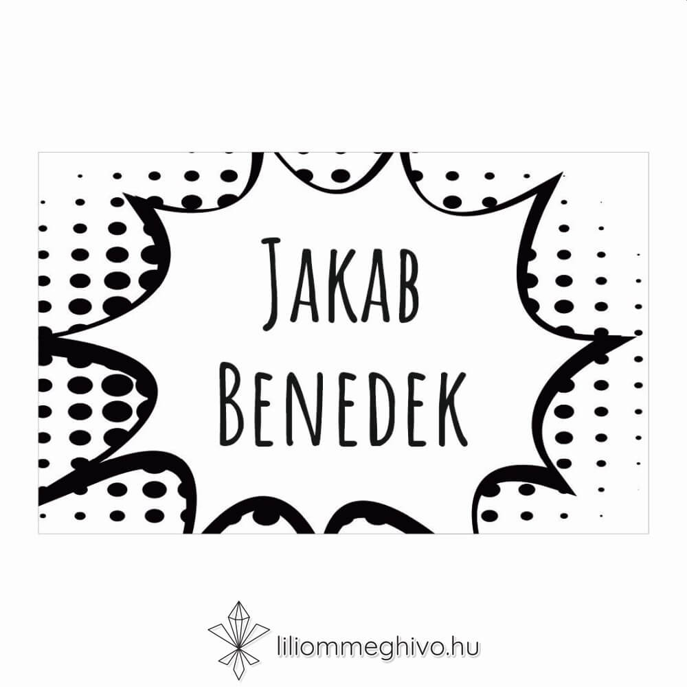 Buborék ültetőkártya modern és képregényes hangulat fekete-fehér egylapos változat