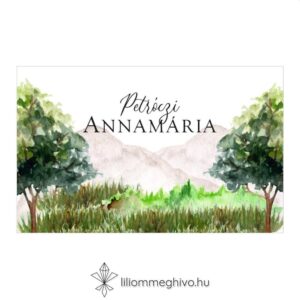 Mályva ültetőkártya zöld fákkal