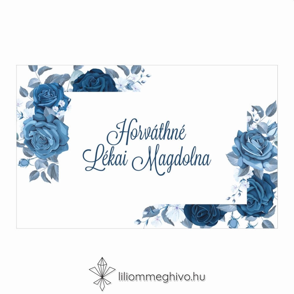 Éjfél ültetőkártya téli hangulat kék virágokkal egyoldalas változat