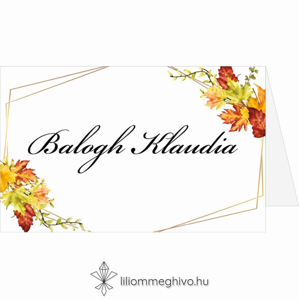 Falevelek ültetőkártya színes levelekkel sátor forma