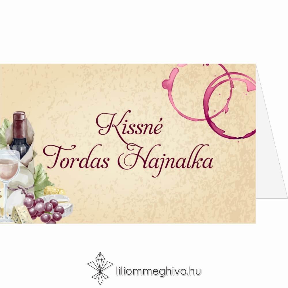 Borkóstoló ültetőkártya vintage hangulat borfoltok sátor változat