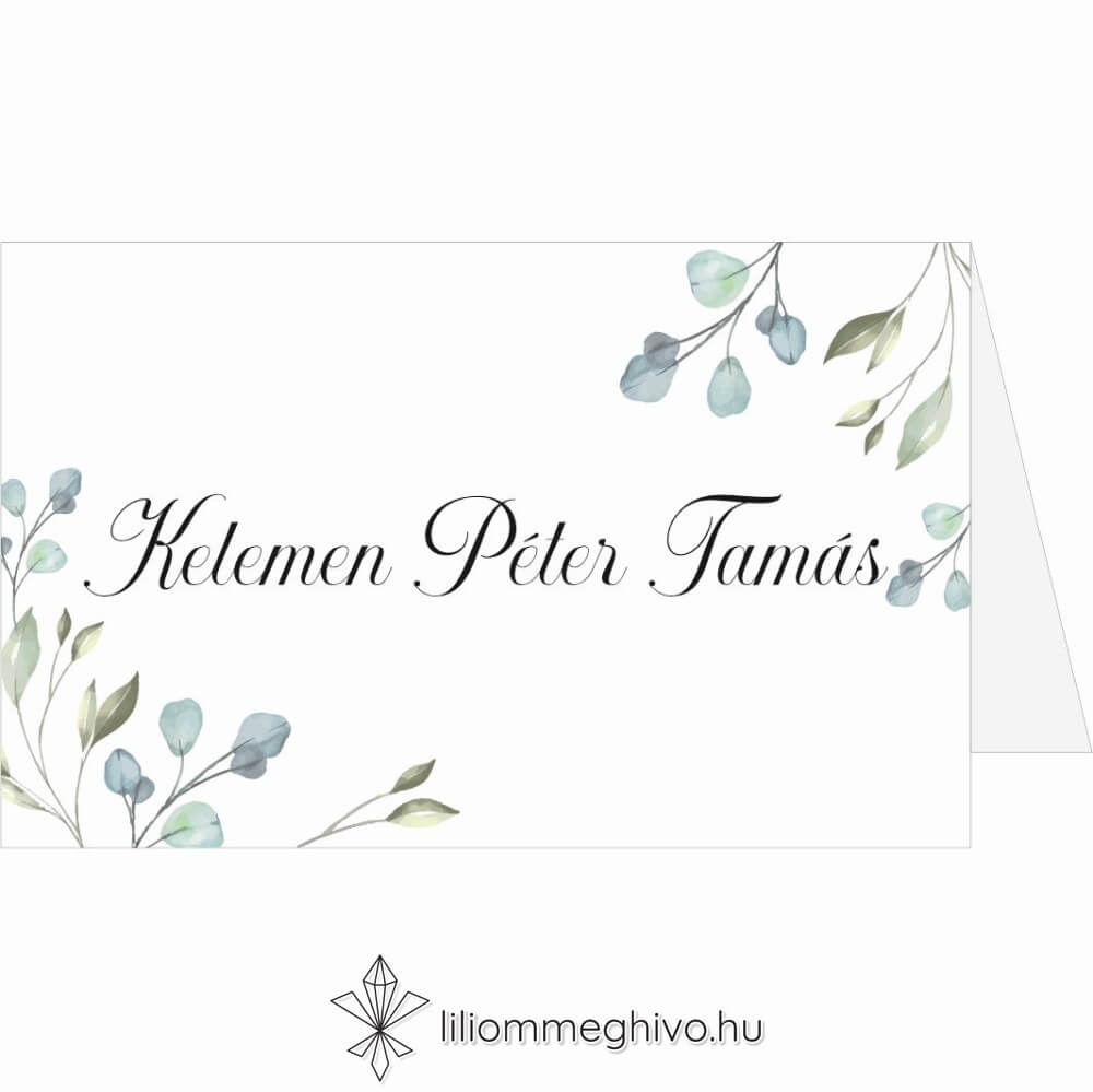 Zöldike ültetőkártya greenery hangulat zöld virágokkal sátor változat