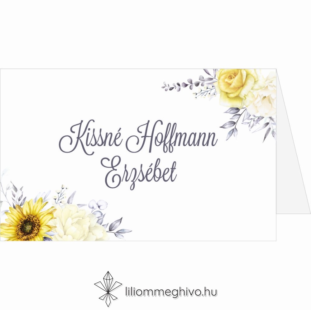 Napraforgó ültetőkártya sárga virágokkal sátor forma