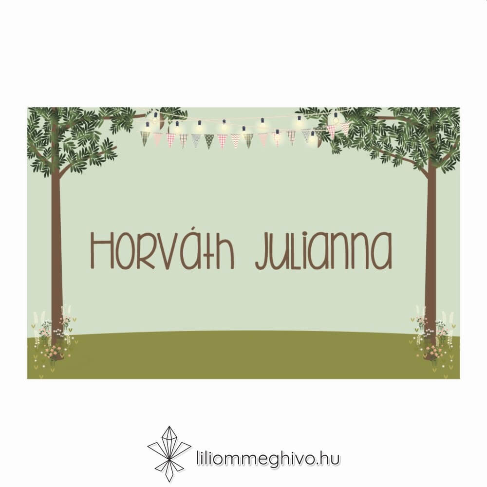 Tisztás ültetőkártya egyoldalas változat rajzolt hangulat