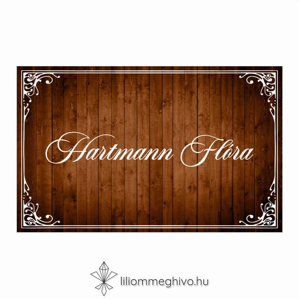 Pajta esküvői ültetőkártya festett deszkaminta fehér betűk sátor forma