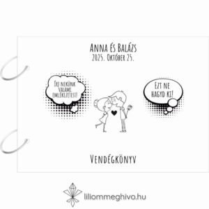 Buborék esküvői vendégkönyv modern és képregényes hangulat fekete-fehér