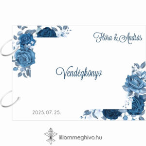 Éjfél esküvői vendégkönyv téli hangulat kék virágokkal