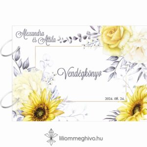 Napraforgó esküvői vendégkönyv fém kapcsokkal sárga virágokkal