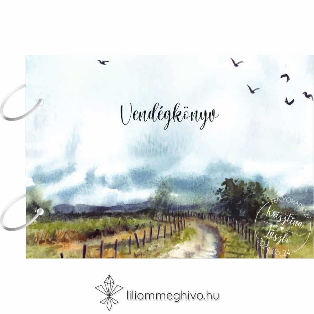 Ösvény esküvői vendégkönyv festett és utazós hangulat